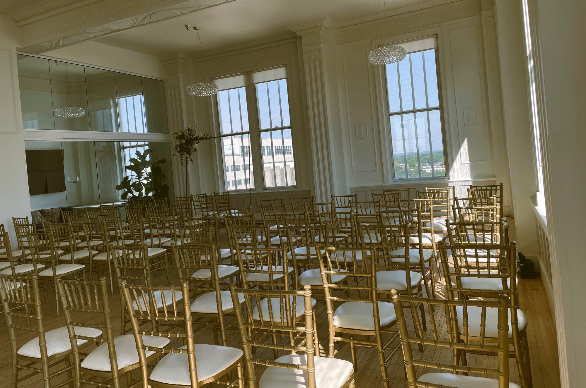 A photo of the chairs at a wedding that Music Corner played solo violin for